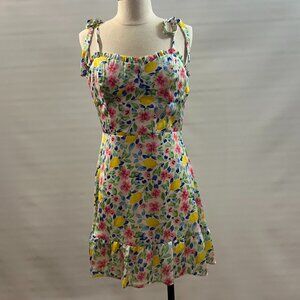 Morgan & Co. floral lemon print mini dress with tie-straps Size Medium